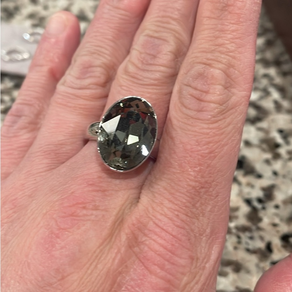 Swarovski Silver Crystal Ring Bold Statement Jewelry